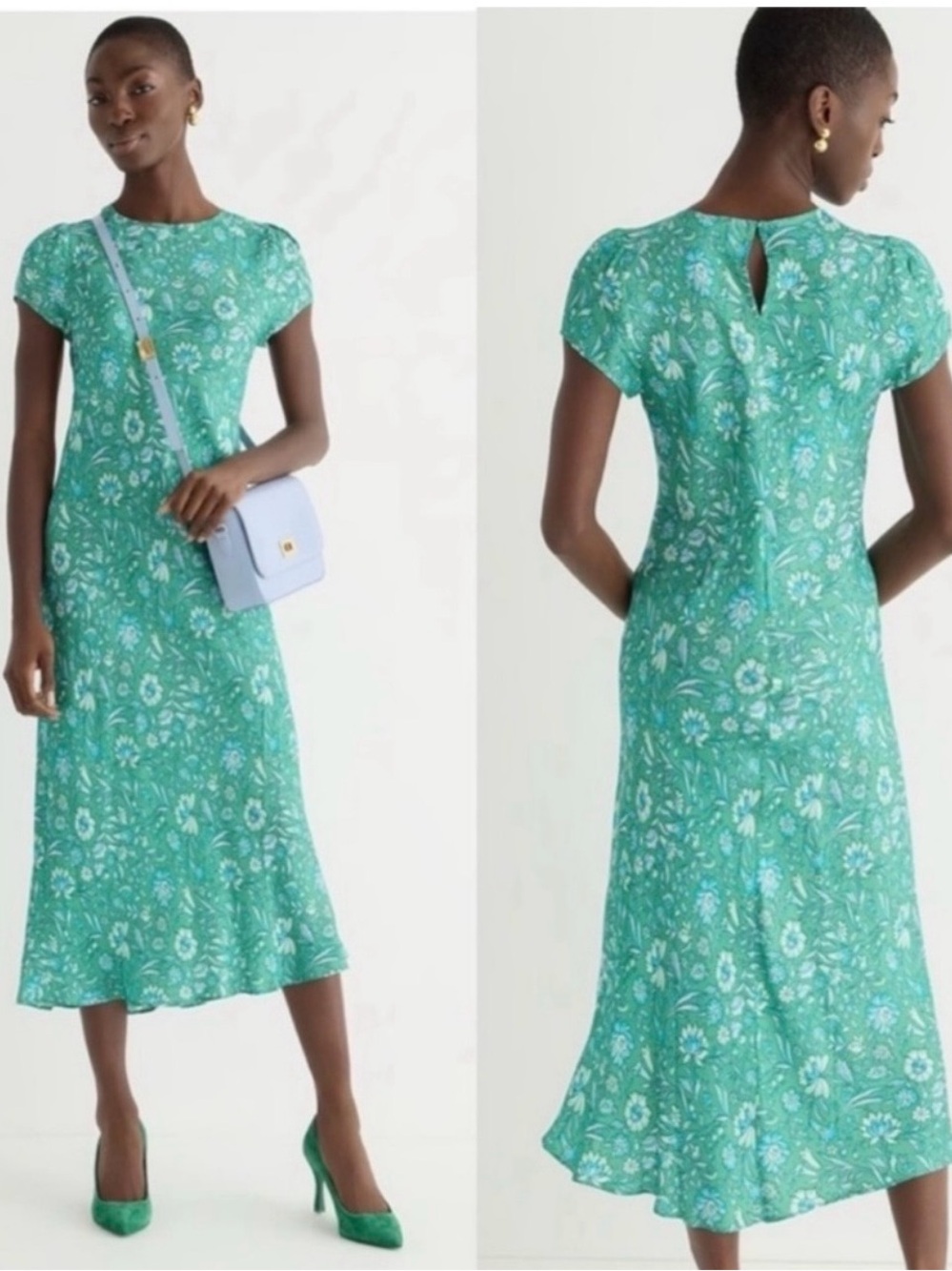 J crew Gwyneth Cupro-blend green slip on  dress in  Marigold Blooms size 4
